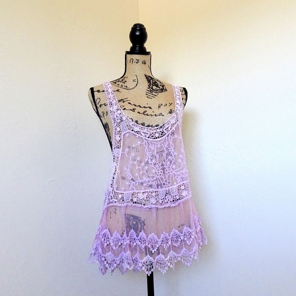 Unbranded Tops - Boho Lavender Lilac Lace Tank Top Cover Up